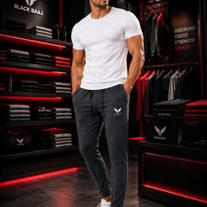 BLACK BAAJ Men's Premium Charcoal Grey Track Pants | Slim Fit Sports Joggers for Gym, Running & Casual Wear