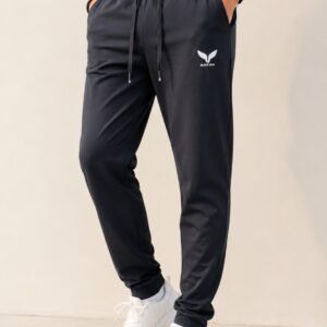 BLACK BAAJ Men's Premium Black Track Pants | Regular Fit Sports Lower with Drawstring & Side Pockets